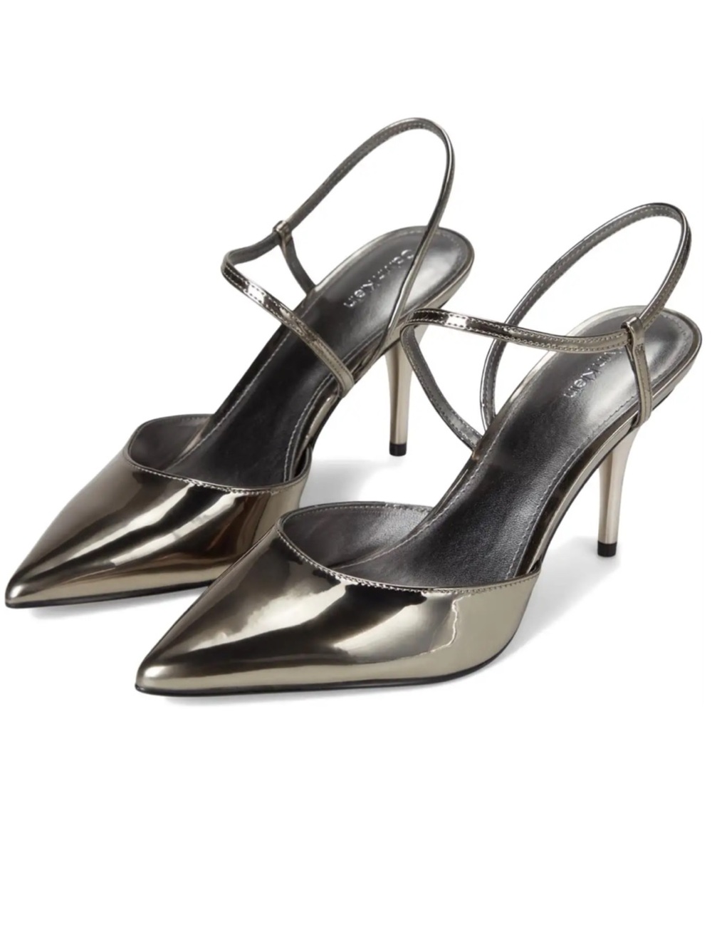 Calvin Klein Metallic Gunmetal Pointed Slingback Heels